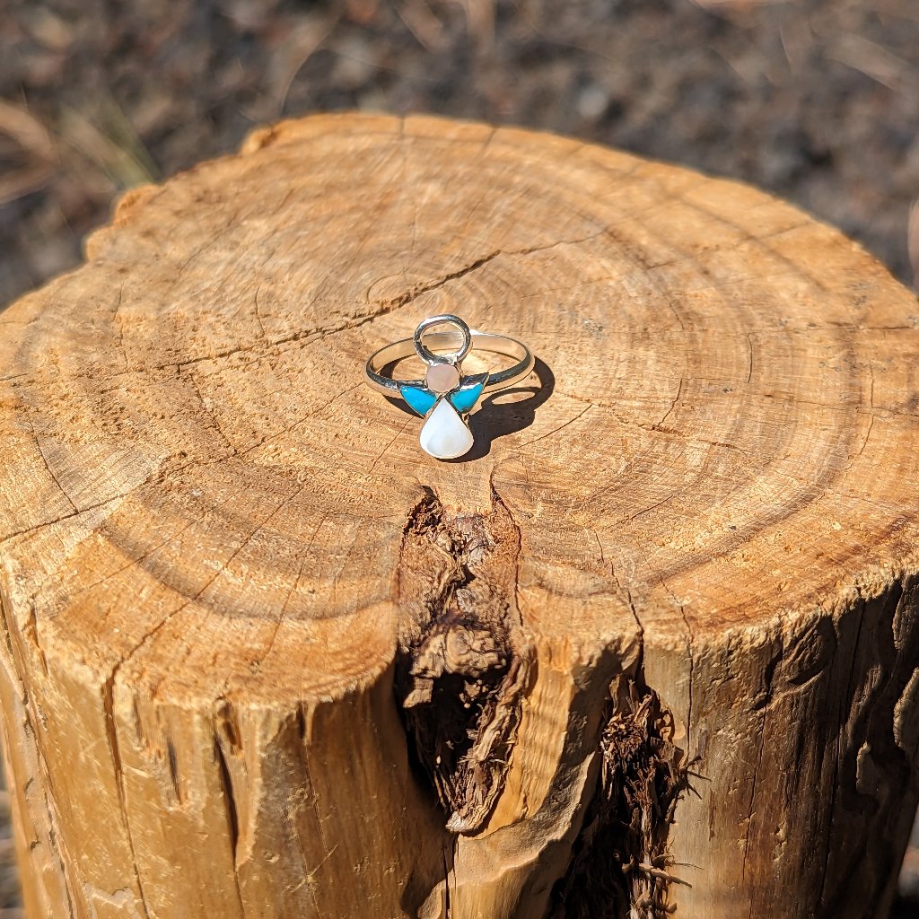 Zuni Mother Of Pearl Turquoise Inlay Rings Mini Angel Native Am Jewlery Sz 5.25*